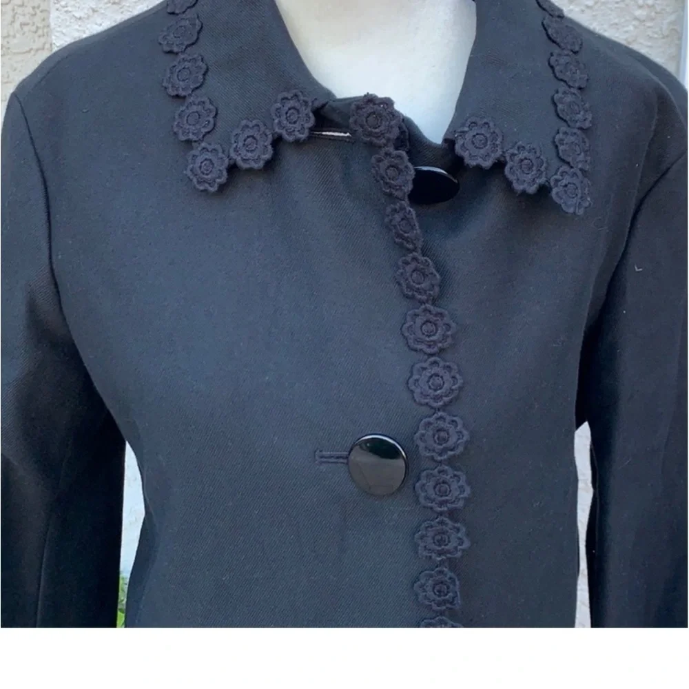 Kate Spade Black Floral Lace Trim Coat  Checking In Women's Size 00 NWT